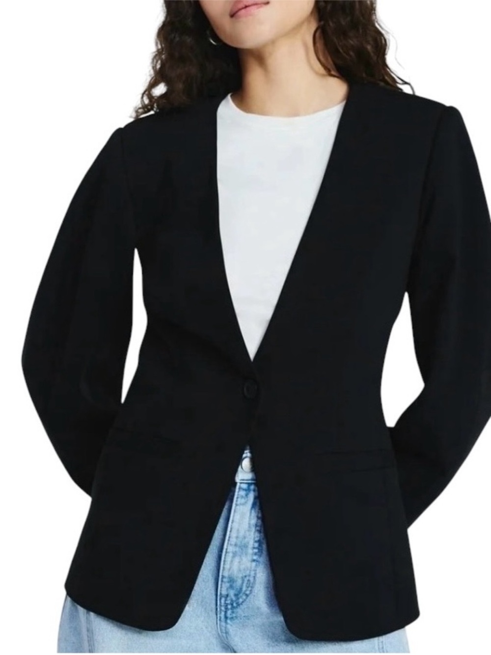 Scoop Black Tailored Single-Button Blazer for Women